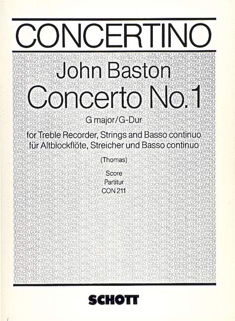 Concerto G major no.1  for treble recorder, strings and bc  score