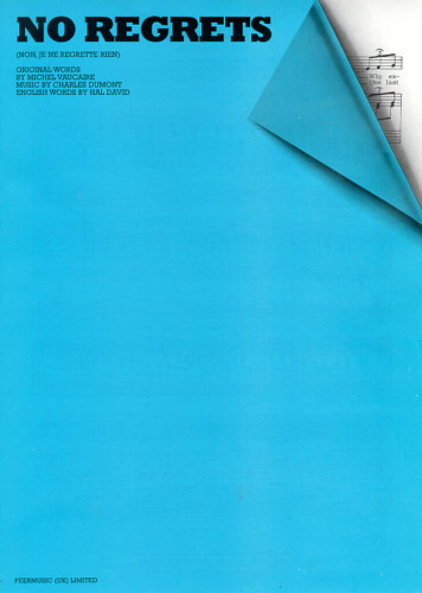 No Regrets: Einzelausgabe  piano/vocal/guitar  
