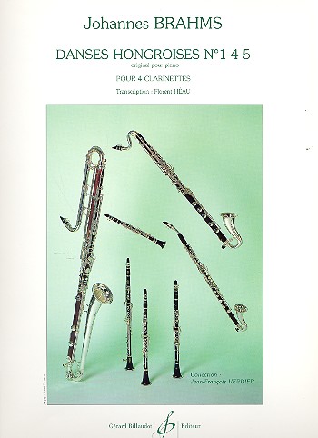 Danses hongroises no.1, no.4&nbsp;&nbsp;et no.5 pour 4 clarinettes&nbsp;&nbsp;partition et parties