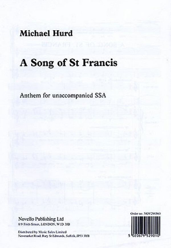 A Song of st. Francis&nbsp;&nbsp;for female chorus,&nbsp;&nbsp;score