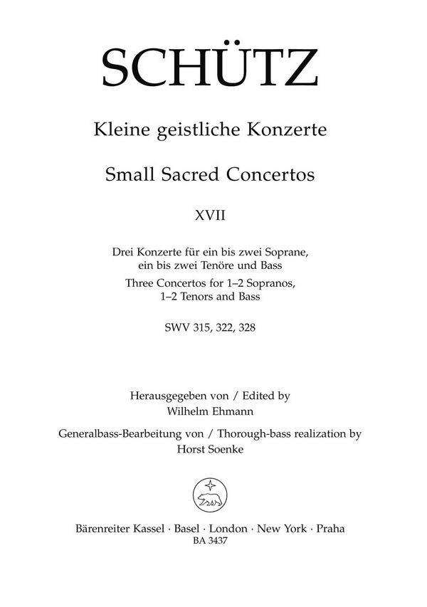 3 Konzerte  für 1-2 Soprane, 1-2 Tenöre und Bc  Partitur