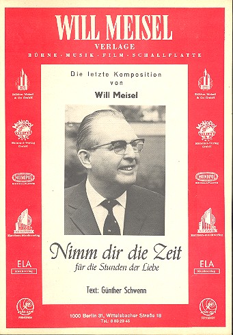 Nimm Dir die Zeit für die&nbsp;&nbsp;Stunden der Liebe: Einzel-&nbsp;&nbsp;ausgabe für Gesang und Klavier