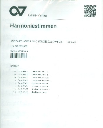 Missa C-Dur KV259 für&nbsp;&nbsp;Soli, Chor und Orchester&nbsp;&nbsp;Harmonie
