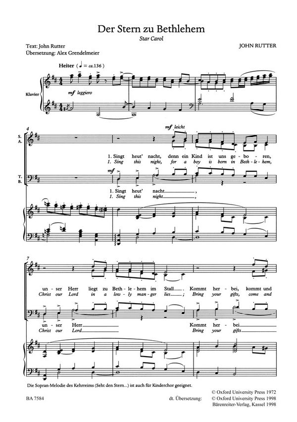 Der Stern zu Bethlehem  für gem Chor und Klavier (Mindestmenge 10x )  Partitur (dt/en)