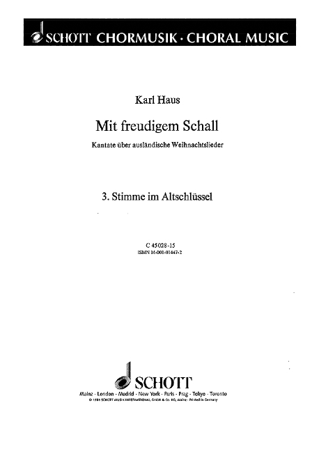 Mit freudigem Schall  für gemischten Chor (SATB) und 4 Instrumente (Bläser, Streicher) oder   Einzelstimme - 3. Stimme [Altschlüssel]