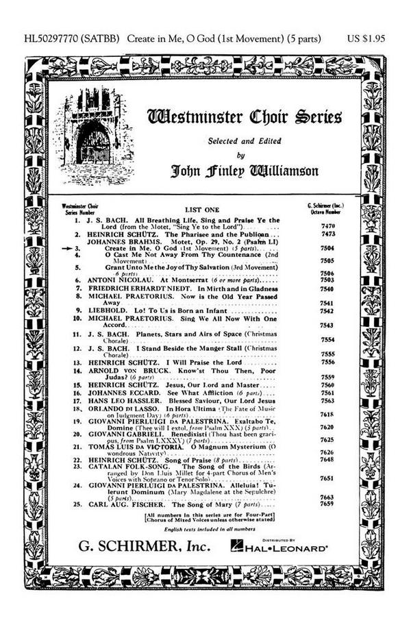 Create in me o God op.29,2&nbsp;&nbsp;for mixed chorus and piano&nbsp;&nbsp;score