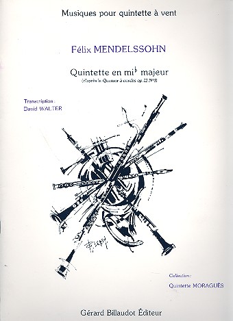 Quintette mi bemolle majeur pour&nbsp;&nbsp;flûte, hautbois, clarinette, cor et basson&nbsp;&nbsp;partition et parties