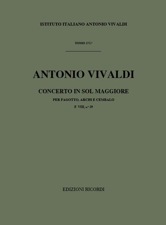 Concerto in sol maggiore&nbsp;&nbsp;per fagotto, archi e cembalo&nbsp;&nbsp;partitura