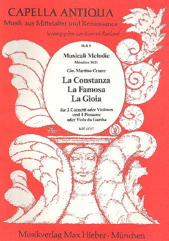 La constanza, la famosa und la gioia  für 2 Hörner (Violinen) und Posaune (Viola da gamba)  Partitur und Stimmen