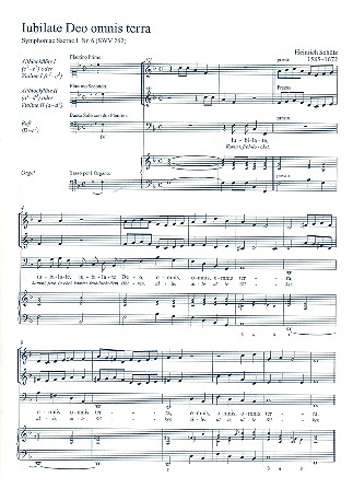Jubilate deo omnis terra SWV262&nbsp;&nbsp;für Bass, 2 Altblockflöten (Vl) und Bc&nbsp;&nbsp;Partitur (la/dt)