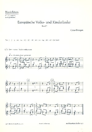 Europäische Volks- und Kinderlieder Band 1&nbsp;&nbsp;für Chor (SMezA) mit Unterstimme (Bar) und Instrumenten (Bfl., Git., K&nbsp;&nbsp;Einzelstimme - Blockflöten