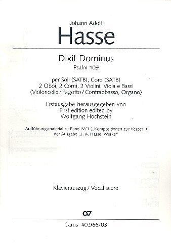 Dixit Dominus Psalm 109  für Soli, Chor und Orchester  Klavierauszug