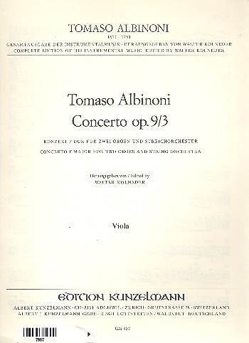 Concerto op.9,3&nbsp;&nbsp;für 2 Oboen und Streicher&nbsp;&nbsp;Viola
