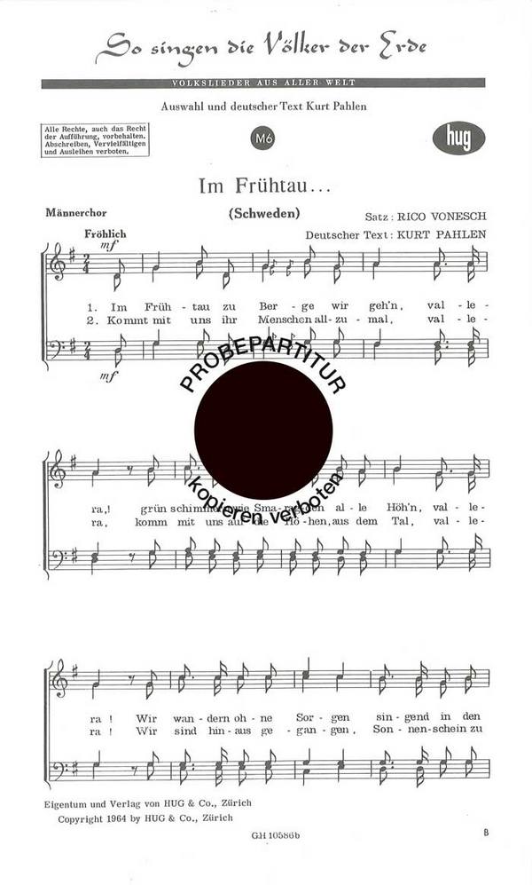 IM FRUEHTAU ZU BERGE&nbsp;&nbsp;FUER MAENNERCHOR A CAPPELLA&nbsp;&nbsp;SINGPARTITUR