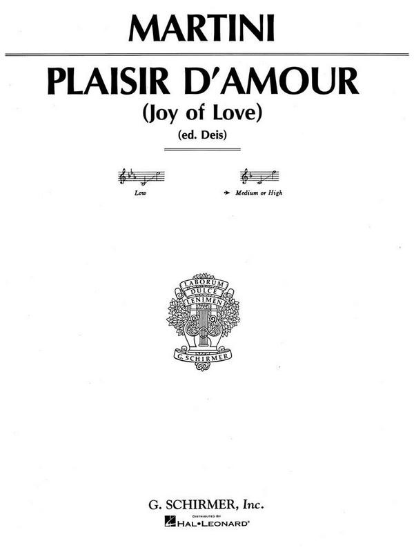 Plaisir d'amour for medium or  high voice and piano  