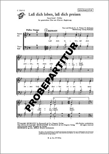 Lass dich loben, lass dich preisen  für gem Chor  Klavierpartitur