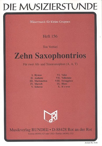 10 Saxophontrios  für 3 Saxophone (AAT)  Partitur und Stimmen