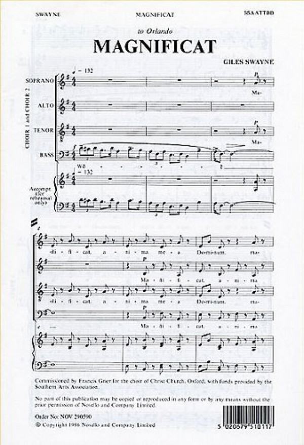 Magnificat for 2 mixed&nbsp;&nbsp;choruses and piano&nbsp;&nbsp;score