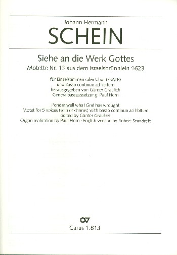 Siehe an die Werke Gottes&nbsp;&nbsp;für Soli, Chor und B.C. ad lib.&nbsp;&nbsp;Partitur