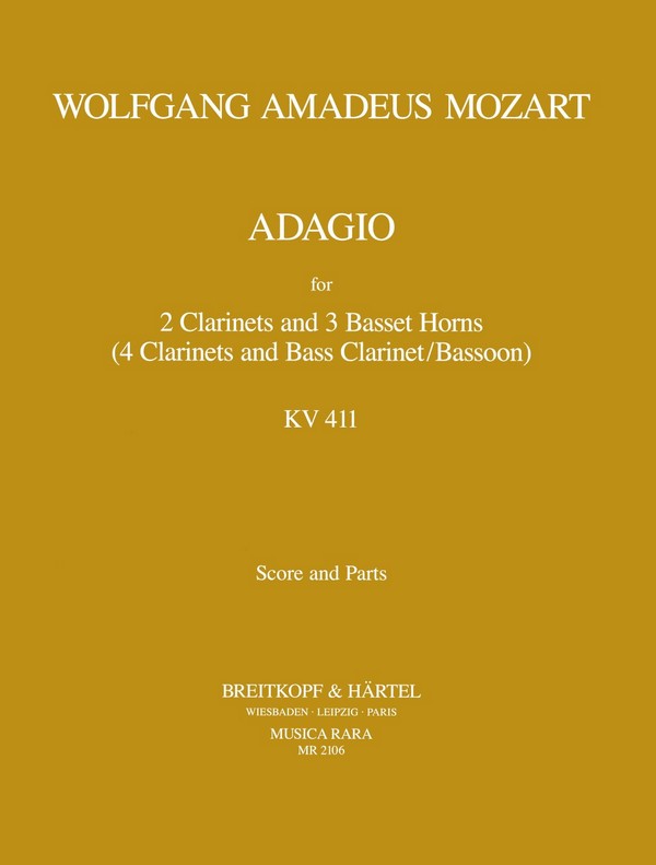 Adagio KV484a (KV411)  for 2 clarinets and 3 basset horns  score and parts