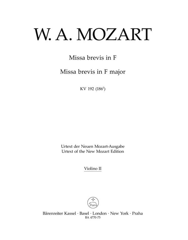 MISSA BREVIS F-DUR KV192&nbsp;&nbsp;FUER SOLI, CHOR UND ORCHESTER&nbsp;&nbsp;VIOLINE 2