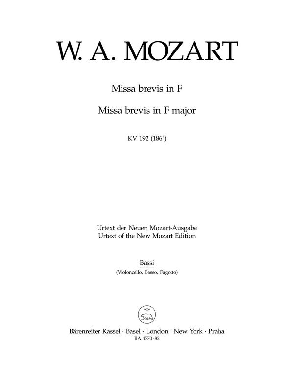 MISSA BREVIS F-DUR KV192&nbsp;&nbsp;FUER SOLI, CHOR UND&nbsp;&nbsp;ORCHESTER,  VIOLONCELLO