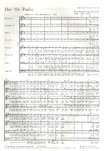Der 114. Psalm op.51&nbsp;&nbsp;für Doppelchor und Orchester&nbsp;&nbsp;Chorpartitur