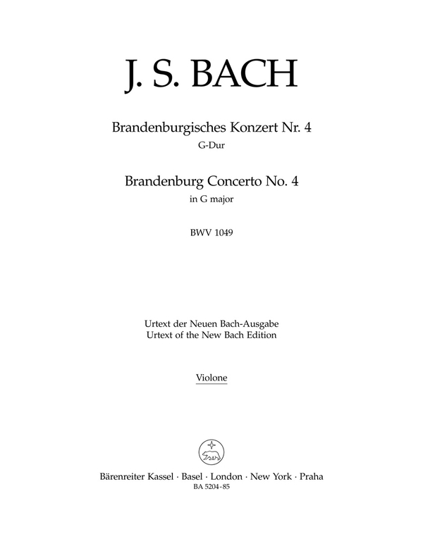 Brandenburgisches Konzert G-Dur Nr.4&nbsp;&nbsp;BWV1049 für Orchester&nbsp;&nbsp;Kontrabass