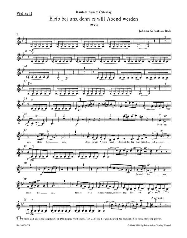 Bleib bei uns denn es will Abend werden&nbsp;&nbsp;Kantate Nr.6 BWV6&nbsp;&nbsp;Violine 2