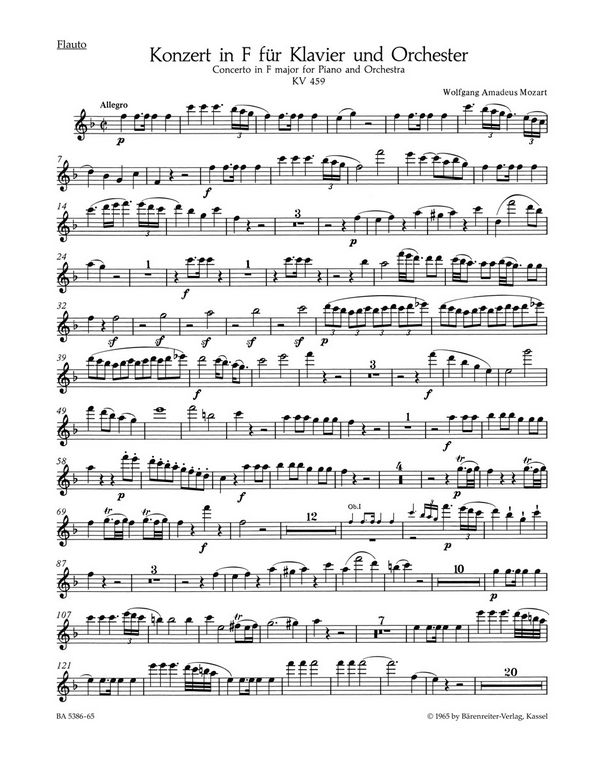 Konzert F-Dur KV459 für Klavier&nbsp;&nbsp;und Orchester&nbsp;&nbsp;Harmoniestimmen