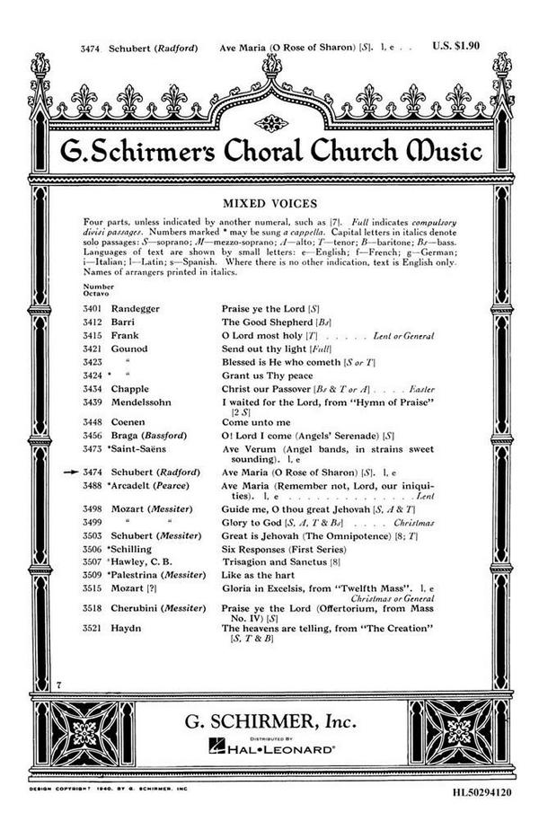 Ave Maria für Sopran,  gem Chor und Orgel (en/la)  Orgelpartitur