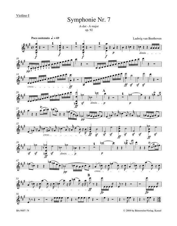 Sinfonie A-Dur Nr.7 op.92&nbsp;&nbsp;für Orchester&nbsp;&nbsp;Violine 1