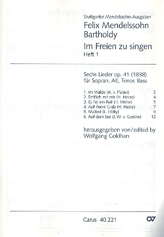 Im Freien zu singen Band 1 op.46&nbsp;&nbsp;6 Lieder für gem Chor&nbsp;&nbsp;Singpartitur (dt)