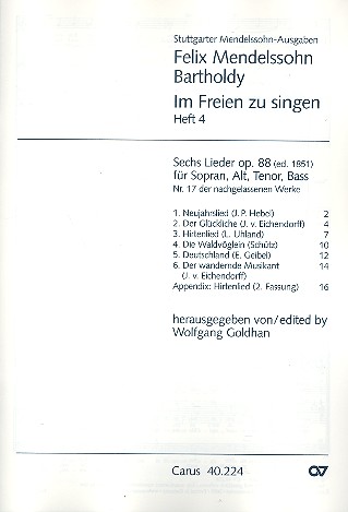 Im Freien zu singen Band 4 op.88&nbsp;&nbsp;6 Lieder für gem Chor&nbsp;&nbsp;Singpartitur (dt)