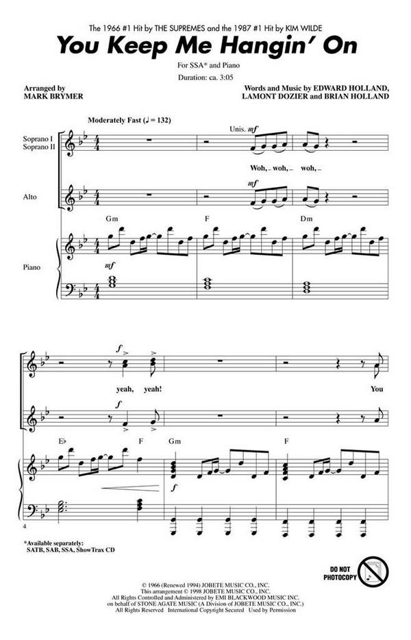 You keep me hangin' on  for female chorus and piano  score