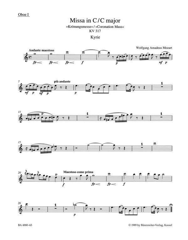 Missa C-Dur KV317 für Soli,&nbsp;&nbsp;Chor und Orchester&nbsp;&nbsp;Harmonie