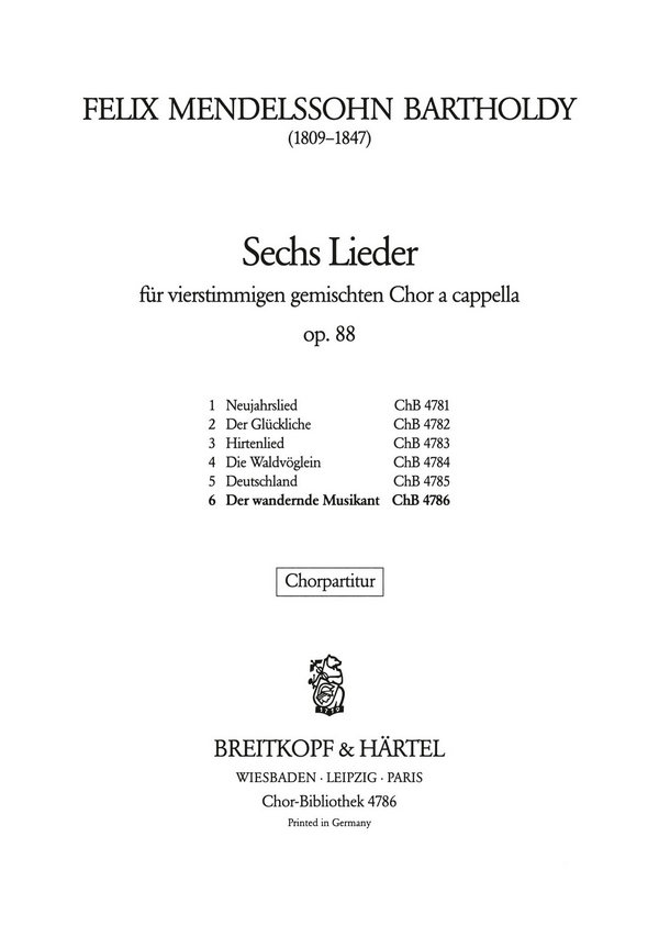 6 Lieder op.88  für gem Chor a cappella  Chorpartitur