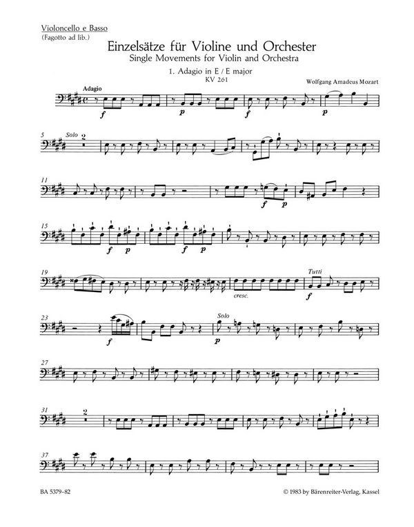 EINZELSAETZE KV261,269,373&nbsp;&nbsp;FUER VIOLINE UND ORCHESTER&nbsp;&nbsp;VIOLONCELLO/KONTRABASS