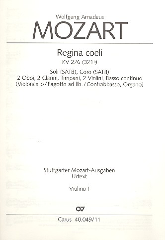 Regina coeli KV276 für&nbsp;&nbsp;Soli (SATB), Chor und Orchester&nbsp;&nbsp;Violine 1
