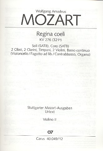 Regina coeli KV276 für&nbsp;&nbsp;Soli (SATB), Chor und Orchester&nbsp;&nbsp;Violine 2