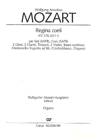 Regina coeli KV276 &nbsp;&nbsp;für Soli (SATB), Chor und Orchester&nbsp;&nbsp;Orgel