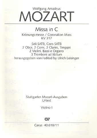 Missa C-Dur KV317 für Soli, Chor&nbsp;&nbsp;und Orchester&nbsp;&nbsp;Violine 1