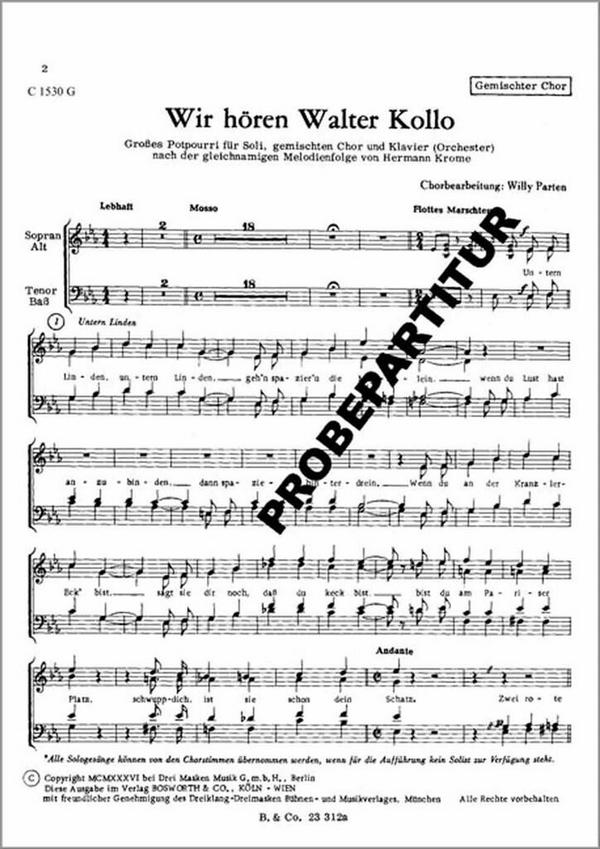 Wir hören Walter Kollo&nbsp;&nbsp;für Soli, Chor und Klavier&nbsp;&nbsp;Klavierpartitur