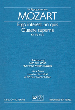 Ergo interest - Quare superna KV143&nbsp;&nbsp;für Sopran und Streicher&nbsp;&nbsp;Klavierauszug