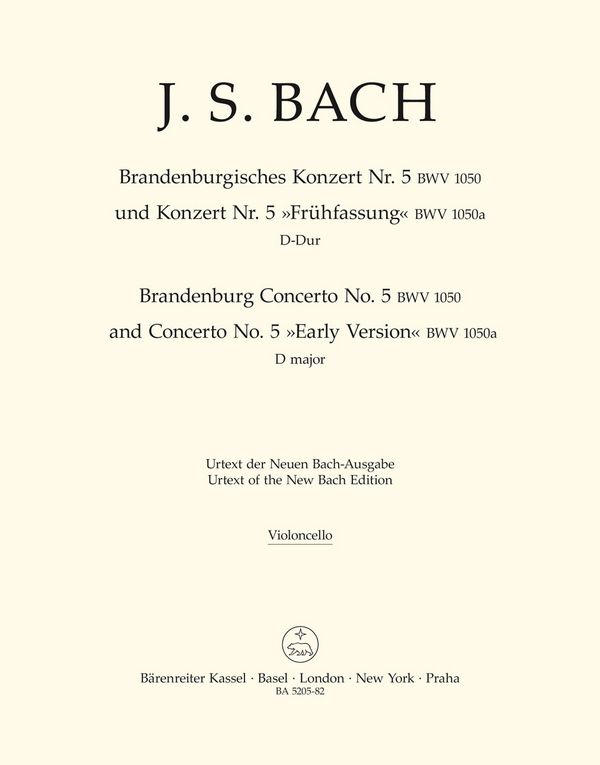 BRANDENBURGISCHES KONZERT&nbsp;&nbsp;D-DUR NR.5 BWV1050 (BWV1050A)&nbsp;&nbsp;VIOLONCELLO