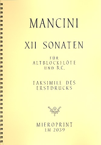 12 Sonaten  für Altblockflöte und Bc  Faksimile