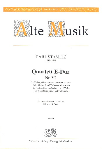 Quartett E-Dur Nr.6  für Violine (Flöte, Klarinette in A), 2 Violen (Violine 2, Viola) und  Partitur und Stimmen