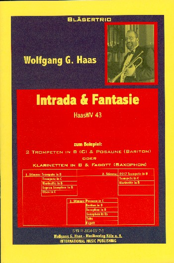 Intrada und fantasie HAASWV43  für 2 Trompeten und Posaune (Klarinette, Fagotto)  Partitur und Stimmen