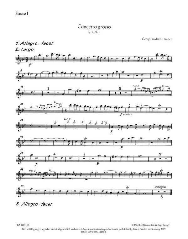 Concerto grosso B-Dur op.3,1&nbsp;&nbsp;für Orchester&nbsp;&nbsp;Harmonie
