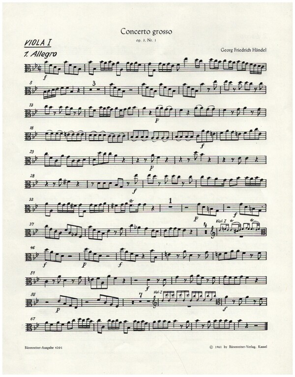 Concerto grosso B-Dur op.3,1&nbsp;&nbsp;für Orchester&nbsp;&nbsp;Viola 1